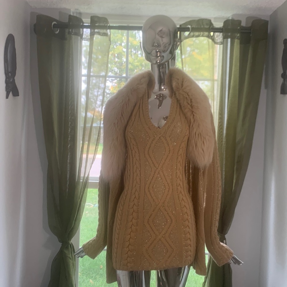 Halston halter and cable sweater